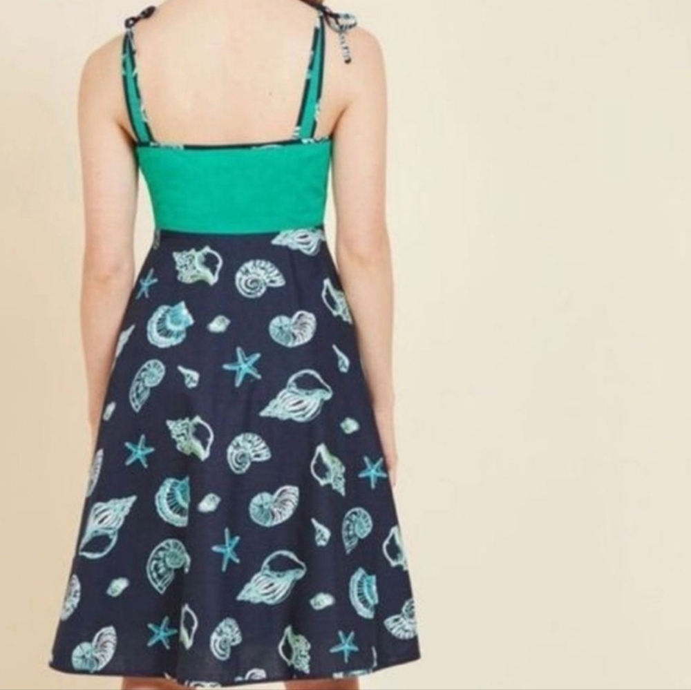 Modcloth Waiting by the Sea Navy Blue and Green Retro Styling Dress NWOT Sz XL - Picture 3 of 9